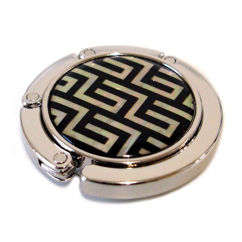 Mother of Pearl Lattice Black Foldable Table Purse Caddy Handbag Holder Hanger Hook